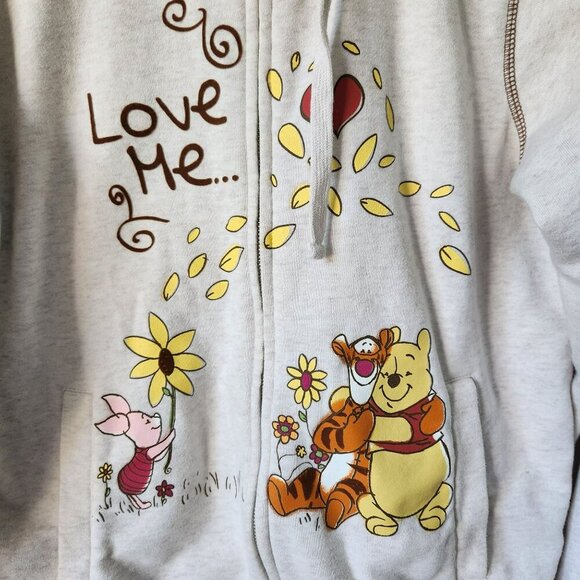 Disney Winnie The Pooh Hoodie Love Me Love Me Not Zip Cream Sweatshirt valentine - Picture 4 of 16